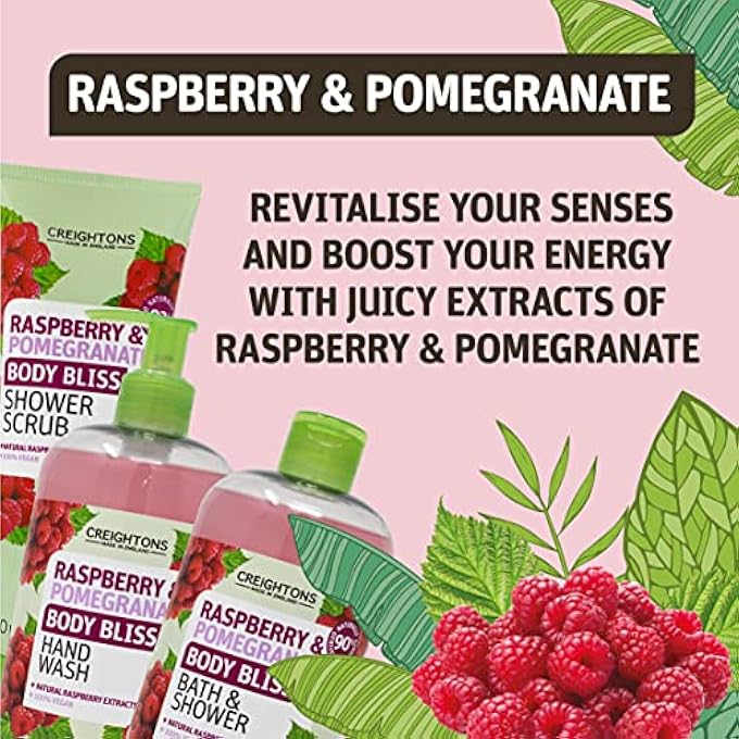 CREIGHTONS BODY BLISS RASPBERRY AND POMEGRANATE HAND WASH (500 ML) - REVITALISE YOUR SENSES AND BOOST YOUR ENERGY WITH JUICY EXTRACTS OF RASPBERRY & POMEGRANATE, VEGAN FRIENDLY & CRUELTY FREE - Image 3